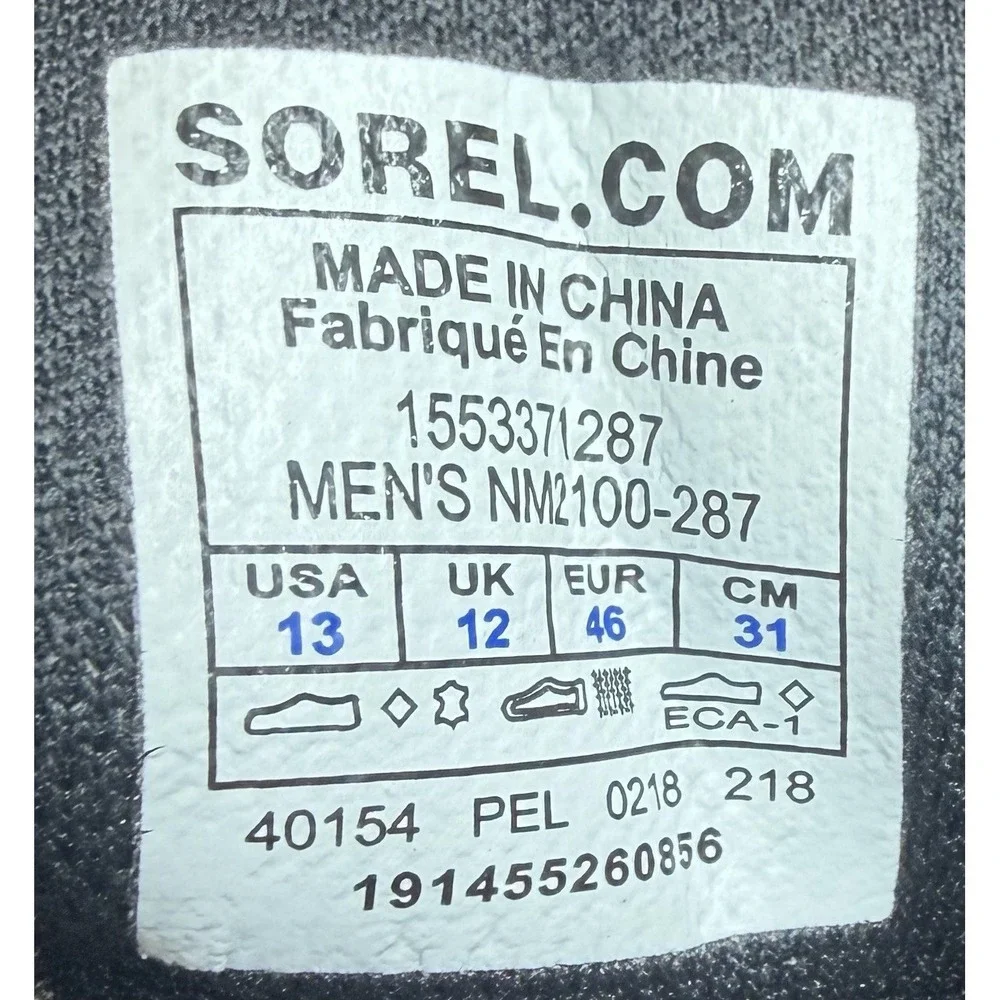 Sorel NM2100-287 Men's‎ Waterproof Leather Boots Size 13 Brown